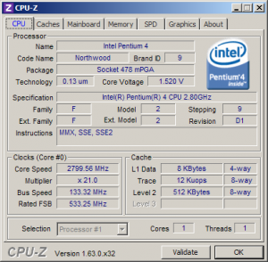 Intel® Pentium® 4 Processor 2.80 GHz, 512K Cache, 533 MHz FSB