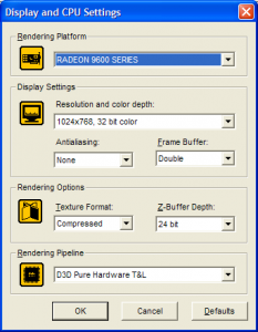 3DMark2001 SE Display and CPU Settings Default